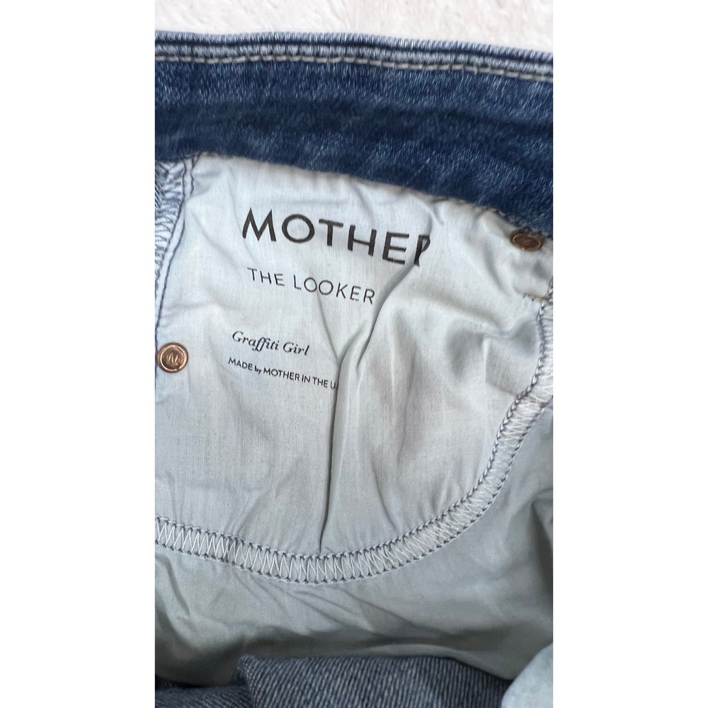 Mother The Looker Graffiti Girl Jeans Distressed Blue Denim Size 26 - Picture 9 of 14